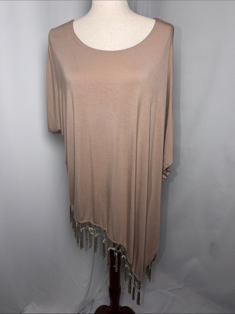 Ya Los Angeles Bohemian Asymmetrical Hem Fringe Tunic Top Oversized OS